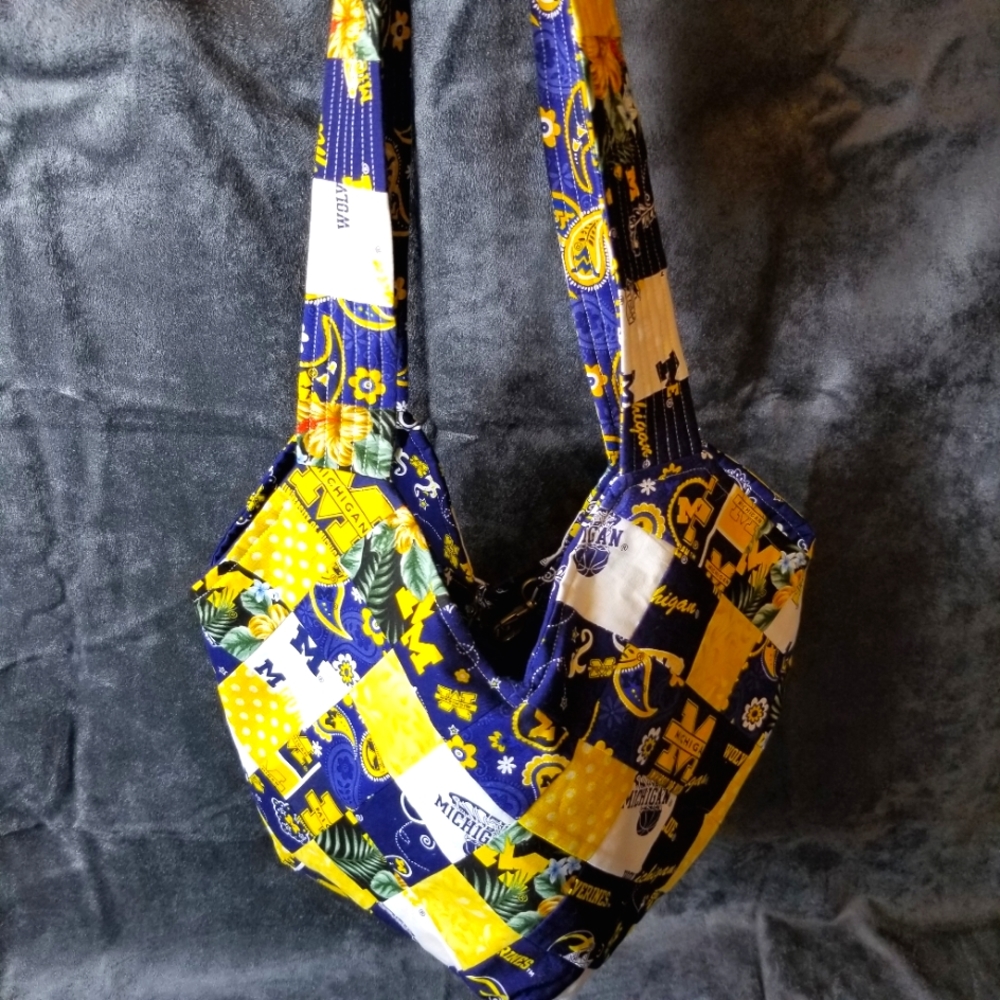 Michigan Wolverines Logo Handmade Hobo Reversible Shoulder Bag Purse
